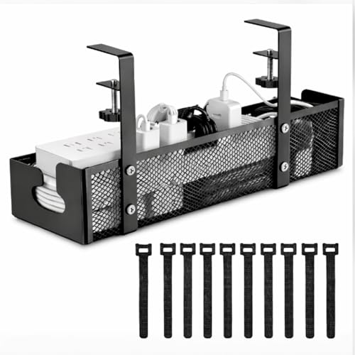 Under Desk Cable Management Tray, Metal Desk Cord Organizer, Adjustable Clamp, No Drill, Durable Desk Cable Organizer – 15.7'' - size: 15.7 inch