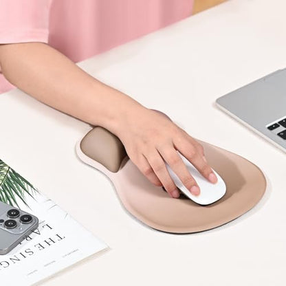 EooCoo Ergonomic Mouse Pad with Gel Wrist Rest Support Middle Concave Design, Relieve Wrist Pain Mousepad, Non-Slip Base for Laptop, Office Desk Accessories, Carpal Tunnel Syndrome - color: Khaki