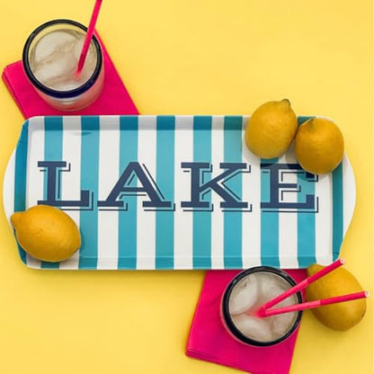 Sprinkles & Confetti Lake Melamine Serving Tray with Handles, Lake Blue Stripe Rectangular Platter - Shatter-Resistant, BPA-Free, Dishwasher Safe - Serving Tray for Charcuterie, Lake Days & BBQs - color: Blue Stripe