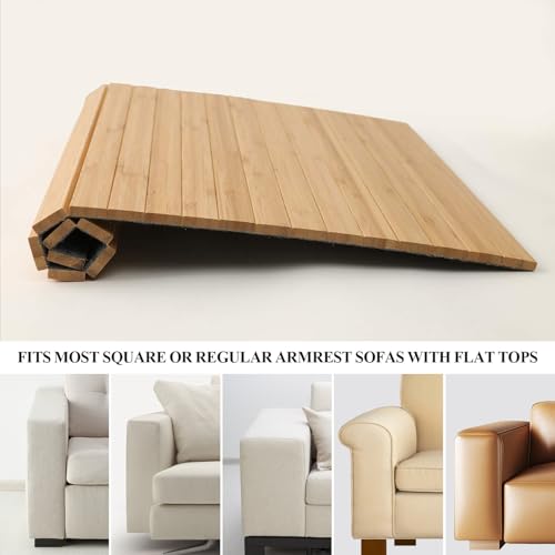 GEHE Sofa Arm Tray Table - Flexible/Foldable Couch Arm Table Perfect for Drink & Snacks Great Armrest Tray (16.5" L x 13.25" W x 0.35" H, Natural Bamboo) - color: Natural Bamboo