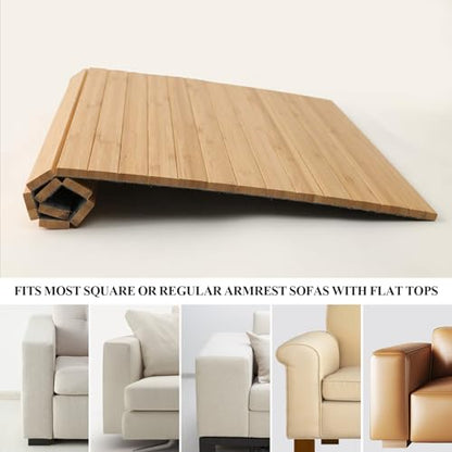 GEHE Sofa Arm Tray Table - Flexible/Foldable Couch Arm Table Perfect for Drink & Snacks Great Armrest Tray (16.5" L x 13.25" W x 0.35" H, Natural Bamboo) - color: Natural Bamboo