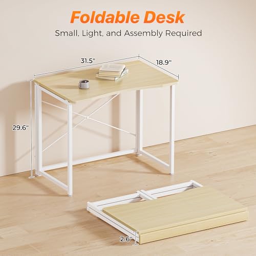 Huuger Folding Desk for Small Spaces, 31.5 Inch Foldable Computer Table, for Home Office, Study, Bedroom, Dorm, Space Saving, Small Writing Work Office Computer Desk, Easy to Fold, Oak - color: Oak, size: 18.9"D X 31.5"W