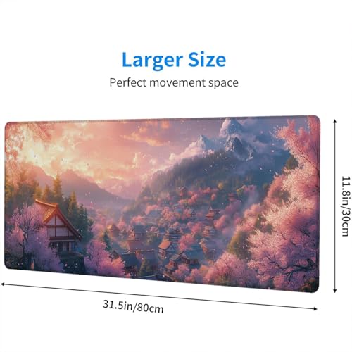 Anime Cherry Blossoms Gaming Mouse Pad Desk Pad 31.5 x 11.8 Inch Mountains Pink Sky Village Mousepad XL Large Gaming Mouse Pad Laptop Keyboard Mat Desk Pad Office Computer Keyboard Laptop Home - color: Anime Cherry Blossoms, size: 11.8W x 31.5L inches