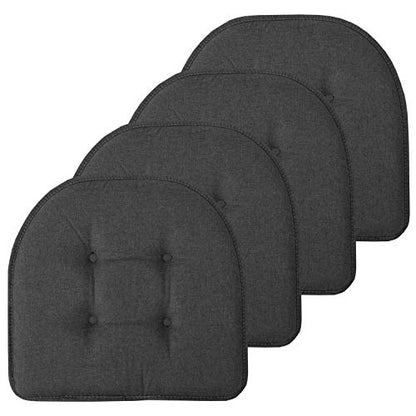 Sweet Home Collection Chair Cushion Memory Foam Pads Tufted Slip Non Skid Rubber Back U-Shaped 17" x 16" Seat Cover, 4 Count (Pack of 1), Charcoal Gray - color: Charcoal Gray, size: 4 Pack, style: Foam Pads
