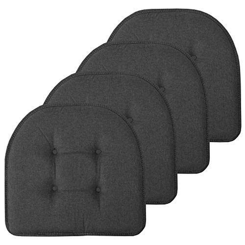 Sweet Home Collection Chair Cushion Memory Foam Pads Tufted Slip Non Skid Rubber Back U-Shaped 17" x 16" Seat Cover, 4 Count (Pack of 1), Charcoal Gray - color: Charcoal Gray, size: 4 Pack, style: Foam Pads