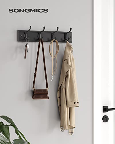 SONGMICS Wall-Mounted Coat Rack, Hook Rack, 4 Dual Metal Hooks, for Coats, Bags, Keys, in The Entryway, Bedroom, Living Room, Black ULHR023B01 - color: Black, size: 1 Pack-4 Hooks