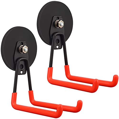 ULIBERMAGNET Magnetic Hooks,Heavy Duty Magnet Hook,Large Manget with Hooks for Hose,Jig Saw,Circular Saw,Workshop Organization,2 Pack Tool Hooks for Hammer Drill,Garden Tool(3.46inch/Orange) - style: 3.46" Large Extra Strong XL Orange 2PC