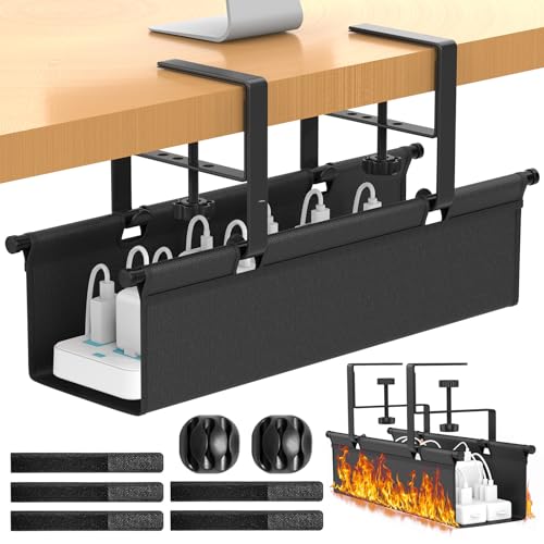 Under Desk Cable Management Tray, REFLYING 14.6" Cable Management Under Desk No Drill,Adjustable Clamp Cord Wire Organizer, Cord Hider for Standing Table, Wire Hider for Office,Home (Small) - size: 14.6 x 5.1 x 4.7 inches