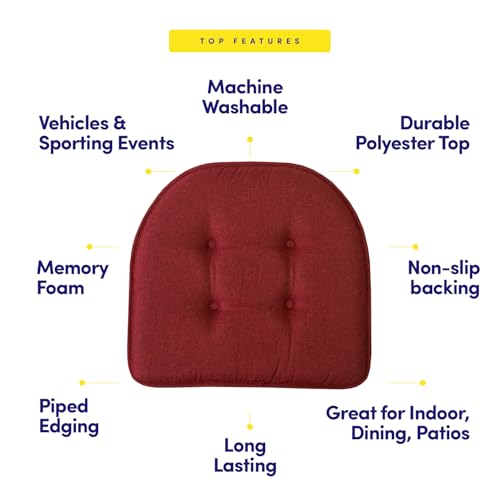 Sweet Home Collection Chair Cushion Memory Foam Pads Tufted Slip Non Skid Rubber Back U-Shaped 17" x 16" Seat Cover, 4 Count (Pack of 1), Wine Burgundy - color: Wine Burgundy, size: 4 Pack, style: Foam Pads