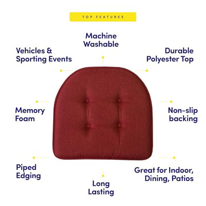 Sweet Home Collection Chair Cushion Memory Foam Pads Tufted Slip Non Skid Rubber Back U-Shaped 17" x 16" Seat Cover, 4 Count (Pack of 1), Wine Burgundy - color: Wine Burgundy, size: 4 Pack, style: Foam Pads