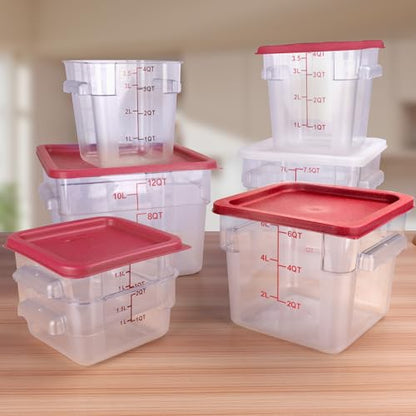2 Pack RED Square Food Storage Container With Lid,Commercial Storage Box With Scale & Handle,Cake Making,Dough Marinating Meat,Kitchen Supplies (8 Quart) - size: 7.5 Quart-RED LID & MEASURING LINE
