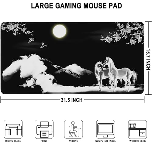 Large Mouse Pad, Waterproof Extra Large Mousepad with Stitched Edges, 31.5" x 15.7" Non-Slip Rubber Base Office Big Long Keyboard Pad for Office Gamer Home XXL, (Horse) - color: Horse