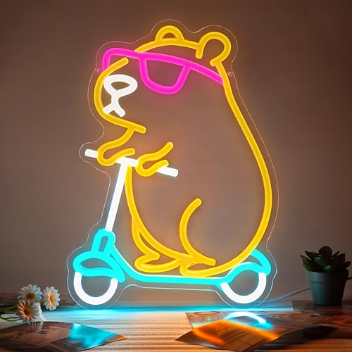 Capybara Neon Sign Animal Shape Led Capybara Neon Light for Wall Decor Dimmable Led Light Neon Sign for Children's Room Party Decor Birthday Gift for Kids - color: colorful-capybara