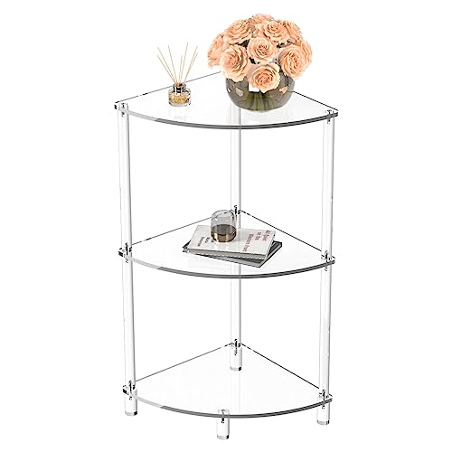 Eglaf Acrylic Triangle End Table - 3 Tier Corner Side Table, Fan-Shaped | Small Corner Table for Living Room, Bedroom, Bathroom - 11.8'' L x 11.8'' W x 26 ''H - size: 3-Tier
