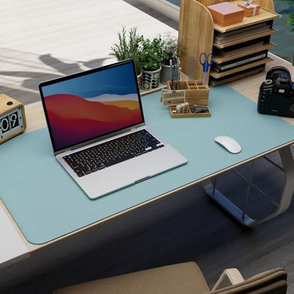 K KNODEL Leather Desk Pad Protector, Office Desk Mat, Large PVC Leather Desk Blotter, Non-Slip Mouse Pad (Sky Blue, 17" x 35.4") - color: Sky Blue, size: 17" x 35.4"