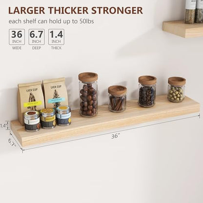 Fuqing Natural Floating Shelves, 36 Inch Set of 2, Raw Wood for Living Room & Home Office - color: Natural, size: 36 Inch