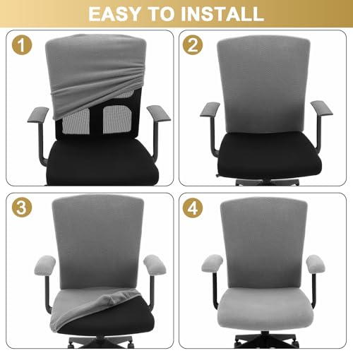 Tallew 4 Pcs Office Chair Covers Set Computer Universal Stretchable Protective Chair Seat Covers Desk Armrest Slipcovers Pads Office Cushion Backrest for Rotating(Grey,Sherpa) - color: Grey