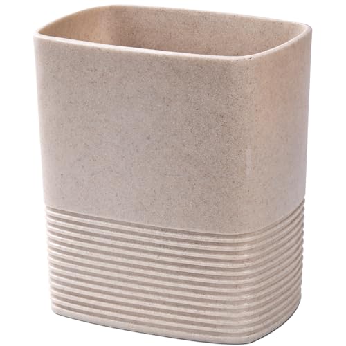 Beige Sand Stone Small Bathroom Trash Can 2 Gal(7 Liter), Heavy Sturdy Small Kitchen Garbage Can,Living Room Bedroom Trash Can, Decorative Wastebasket for Home, Garden, Office, Perfect for Toilet Side - color: A-Beige, style: Modern