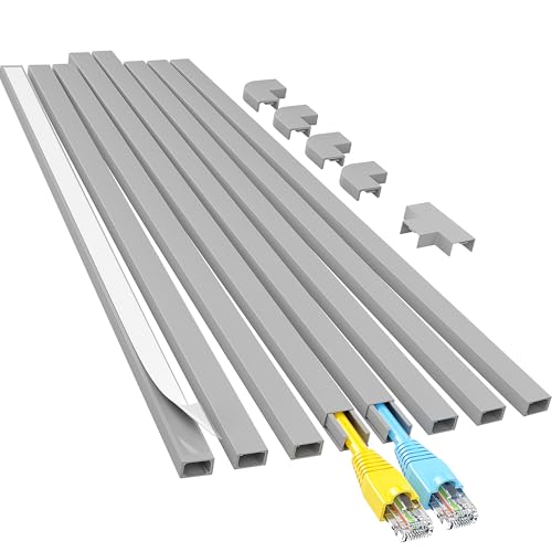 Yecaye Cord Hider, 113in Grey Cord Covers for Wires on Wall, One-Cord Cord Organizer, Easy Install Cable Management Kit, Wire Cover Home Office, W0.59in H0.4in, Grey - color: Grey, size: Small