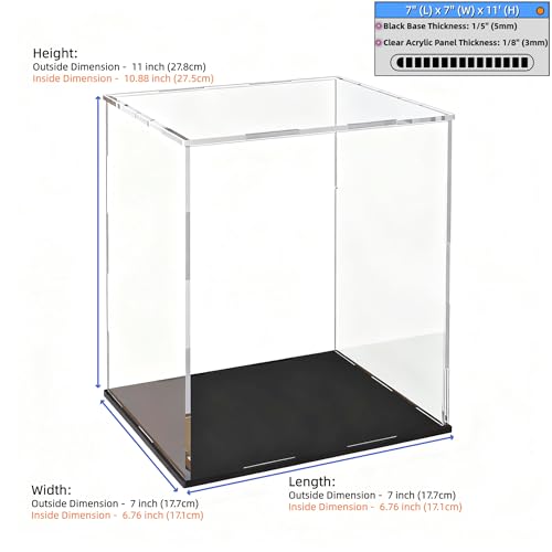 Acrylic Display Case, Clear Collectible Display Box with Matte Black Base, Dustproof Acrylic Showcase, Easy Self Assembly Storage Cases for Art Figurine, Trophy and Action Figures, 7 x 7 x 11 inch - size: 7 x 7 x 11 inch