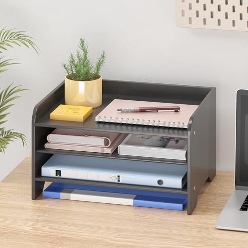 Bamboo Desk Organizer Mail Holder Countertop Letter Tray Wood File Organizer for Desk Letter Sorter Wood Paper File Storage for School Home Office Supplies - color: Black, size: Small