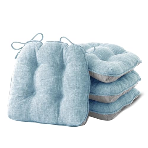 IPYNBAP Chair Cushions for Dining Chairs Set of 4, Kitchen Chair Cushions, Chair Pads with Ties and Non Slip Backing, Tufted Memory Foam Seat Cushion 4 Pack, 15.5" x 15.5" x 4", Baby Blue - color: Baby Blue, size: 15.5" x 15.5" x 4"