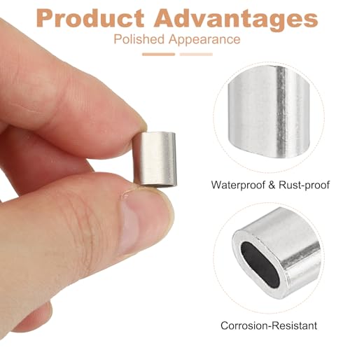 uxcell 1/8"(3mm) Wire Rope Stop Sleeve, 304 Stainless Steel Cable Wire Rope Crimping Loops Sleeve Ferrules for Cable Ferrule, Silver 20Pcs - size: 1/8"(3mm)