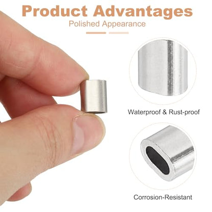 uxcell 1/8"(3mm) Wire Rope Stop Sleeve, 304 Stainless Steel Cable Wire Rope Crimping Loops Sleeve Ferrules for Cable Ferrule, Silver 20Pcs - size: 1/8"(3mm)