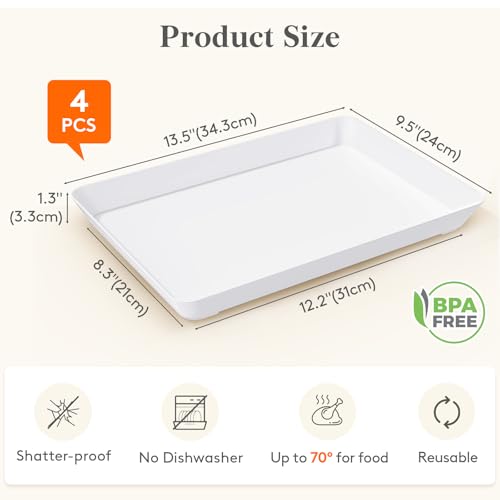 Lifewit 4 Pcs Serving Tray for Party Supplies, Reusable Plastic Food Serving Platter for Dessert, Snacks, Fruit, Cookies, Appetizers & Charcuterie, BPA-Free White Catering Trays for Buffets Display - size: Standard (14" x 10")