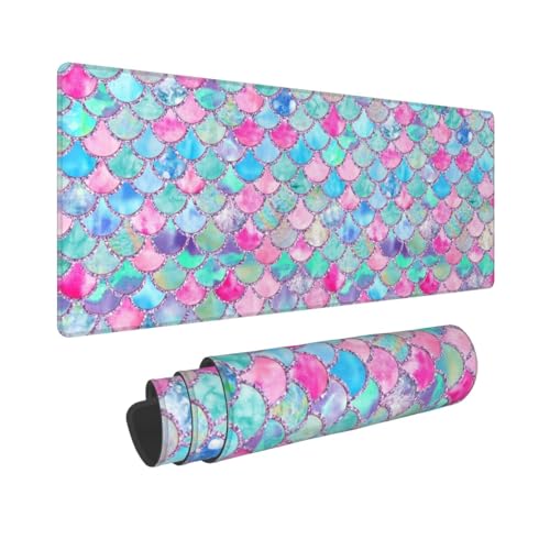 Colorful Pink Blue Glitter Mermaid Scales Mouse Pad Large Gaming Mousepad Non-Slip Rubber Base Keyboard Mouse Mat for Laptop Keyboard Desktop 31.5 x 11.8 inch - color: Blue Pink Glitter Mermaid Scales