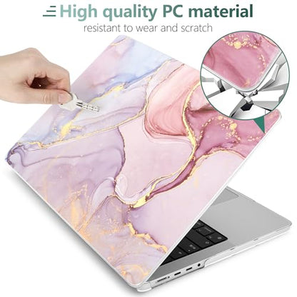 DONGKE Case for MacBook Pro 14 Inch (2026-2021 Release, M5 M4 M3 M2 M1 Pro/Max Chip), Plastic Slim Hard Shell Protective Cover with Keyboard Cover & Screen Protector, Pink Marble - color: Marble X256