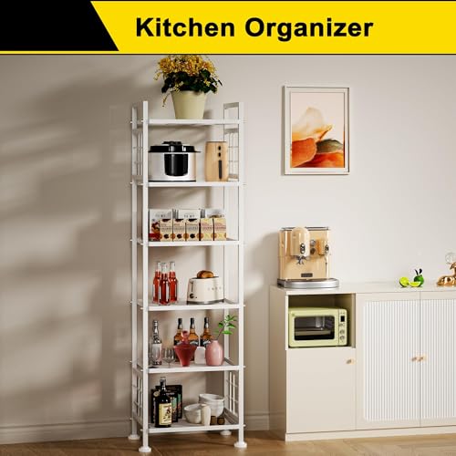 GIOTORENT 6-Wire Standing Storage Shelves, Metal Shelving Unit Pantry Rack for Laundry Kitchen Bathroom Organizer(White) - color: White, size: 12.7D x 16.9W x 65.1H (6Tier)