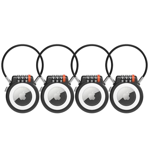 Lockable Holder with 3-Digit Combination Lock, Metal Case Compatible with, Anti-Theft Tracker Lock for Luggage, Suitcase (Black (4 Pack)) - color: Black (4 Pack)