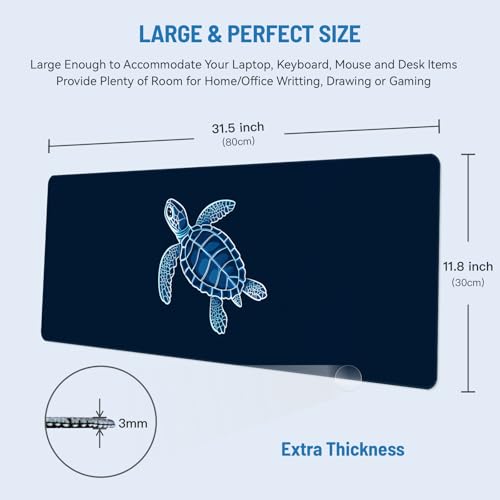 Mousepad Desk Mat Gaming Large Keyboard Cute Office Desktop Computer Laptop XXL Long Big Kawaii Aesthetic Girly Pretty Design Women Girl Gamer Oversized Wide 30x12'' Mousepad, Blue Turtle - color: Blue Turtle