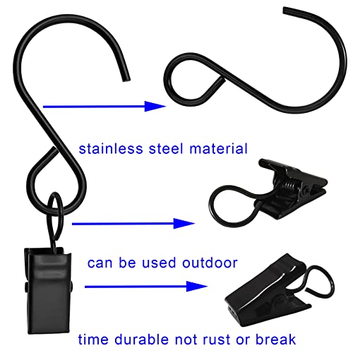 Stainless Steel S Hooks Curtain Clips, 50 Pack Hanging Party Lights Clips, Hangers Gutter Photo, Art Craft Display, 3 Inch Long, Black - color: 3 Inch Long Black
