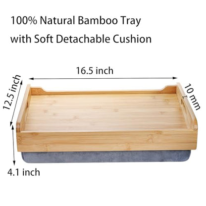 TOPZEA Bamboo Lap Tray with Detachable Cushion, 16.5"x 12.5" Bed Trays TV Lap Desk, Breakfast Meal Serving Tray with Handle for Adults Eating in Recliner, Couch, Car, Fits for 13-14 Inch Laptops