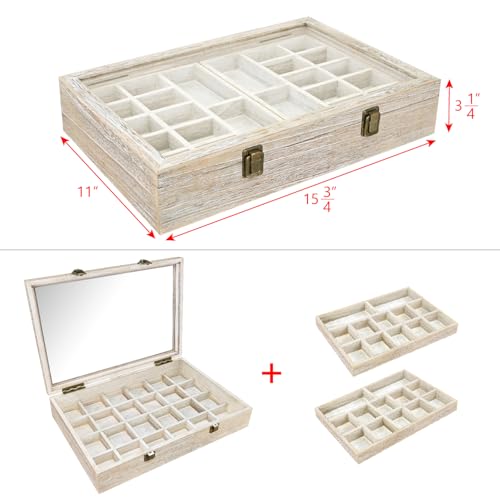 MOOCA Tempered Glass Jewelry Box Organizer, Two-Layer Jewelry Display Case for Necklaces, Earrings, Bracelets, Rings - Elegant Storage Solution, Vintage White Color - color: Vintage White, size: 2-Layer Set, 2 inch high