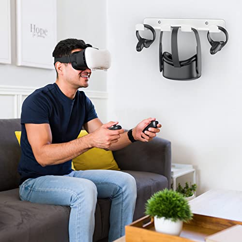HomeMount VR Wall Mount Storage Stand Hook-for Meta/Oculus Quest 2/Quest/Rift/Rift S/Valve Index/HTC Vive/HP Reverb G2/ PlayStation VR Headsets, Gaming Controller Hanger Space Saving（White） - color: White