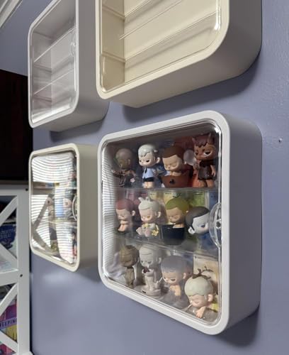 Display Case for Figures, Wall-Mounted Dustproof Display Box with Magnetic Door and Shelf, Adjustable Doll Display Case for Collectibles Figurines Sonny Angels Pop Mart Mini Figures (Creme White) - color: Creme White