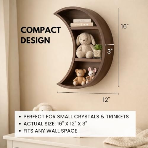 LABEND HOME Moon Shaped Shelf for Crystals - Crescent Moon Shelf Wall Mounted - Half Moon Shelf for Crystal Display, Stones, Trinkets - Reversible Boho Spiritual Décor for Bedroom - Brown Rustic Wood - color: Brown