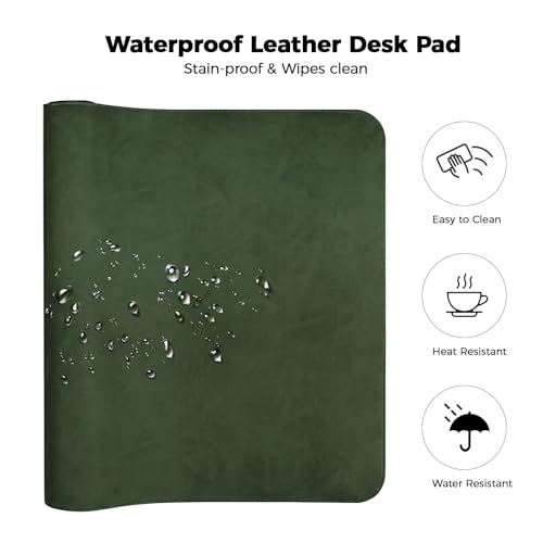 Large Gaming Desk Pad with Stitched Edges - 2mm Thickness Leather Mouse Mat, Non-Slip Base Desk Mat for Office/Home 31.5"x 15.7" L Dark Green - color: Dark Green, size: 31.5" x 15.7"