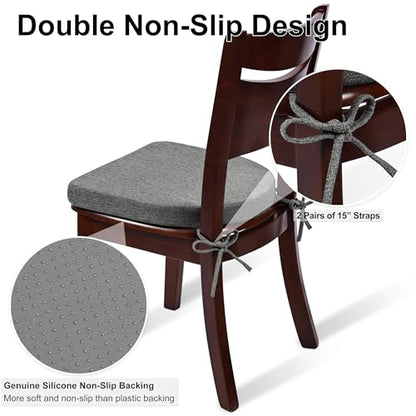 Shinnwa Kitchen Chair Cushions, Non-Slip Dining Chair Cushions with Ties and Machine Washable Cover, 17 x 16.5 x 2in, Dark Grey - color: Dark Grey