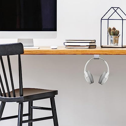 Kanto HH Universal Under Desk Headphone Hook - White - Solid Steel Construction - Mount using 3M adhesive or 2 included screws - color: White