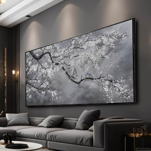 Kureful Nature Wall Decor Flowers White Pictures Art Bird Artwork Botanical Wall Art 29x58 Inch Hanging Art Wall Decorations for Office Bedroom - color: Grey, size: 29"x58"
