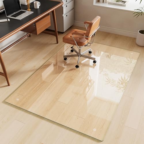 Glass Chair Mat 48" x 72" Heavy Duty Tempered Glass Office Chair Mat, Glass Floor Mat with Round Corner and Polished Edge for Smooth Glide, Office Chair Mat for Carpet, Hardwood Floor - color: Transparent, size: 72" x 48"