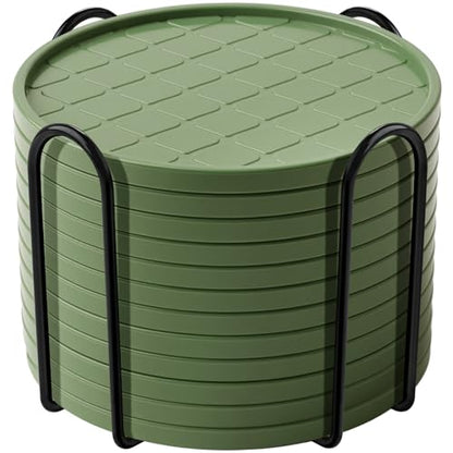Coasters,Drink Coasters Set of 8 with Holder (Green, 12pcs) - color: Green, size: 12 pcs