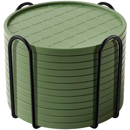 Coasters,Drink Coasters Set of 8 with Holder (Green, 12pcs) - color: Green, size: 12 pcs