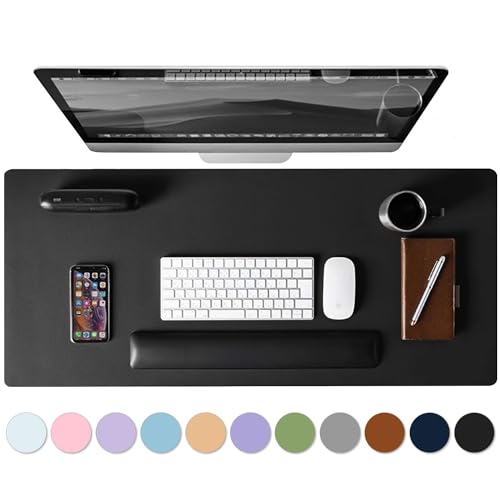Leather Desk Pad Protector, Mouse Pad, Non-Slip Computer Mat for Desk, PU Leather Office Desk Mat for Home Office, Waterproof Laptop Desk Blotter Pad for Keyboard and Mouse, Black (13.7''X23.6'') - color: Black, size: 13.7''X23.6''