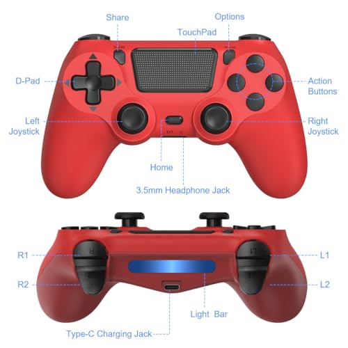 Wuthur 2 Pack Wireless Controller Compatible with PS4/Pro/Slim(Purple & Red) - color: Purple & Red