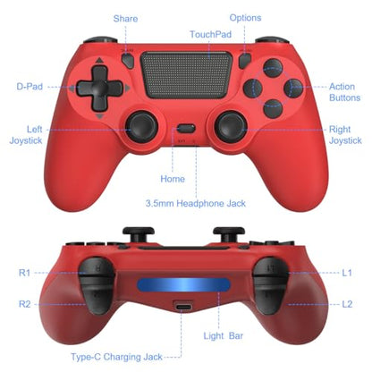Wuthur 2 Pack Wireless Controller Compatible with PS4/Pro/Slim(Purple & Red) - color: Purple & Red